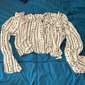 Divided Black and White Ruffled Crop Blouse